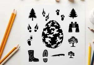 Silhouette of hunting gear and forest elements