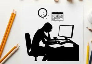 Silhouette of a person sitting at a desk with computer