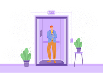 Employee in elevator vector illustration preview picture