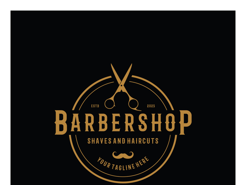 Barbershop logo vintage, retro, haircut, shaving, with scissors, shaving pole, comb, razor. for business, emblems, labels, barber shops, badges.