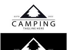 vintage and retro tent logo, camping. With tent, tree and bonfire sign. adventurers, scouts, climbers, camping equipment center