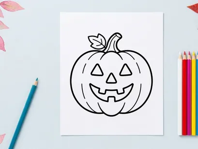 Calabaza de Halloween dibujada a mano con diseño de cara alegre. Ilustración de calabaza de dibujos animados para decoraciones otoñales festivas y manualidades para niños.