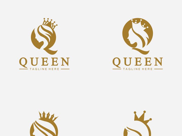 Beautiful face queen icon logo.for queen logo.Beauty woman hair salon golden logo. cosmetic, skin care business logo