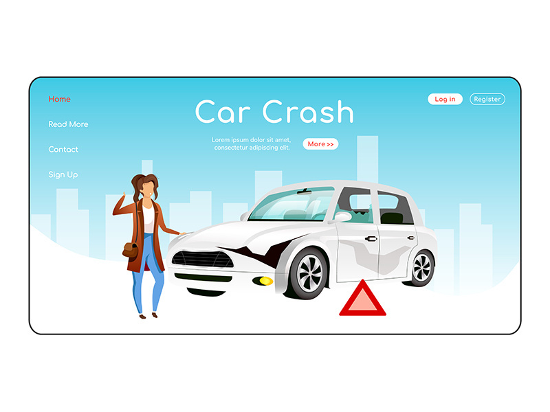 Car crash landing page flat color vector template