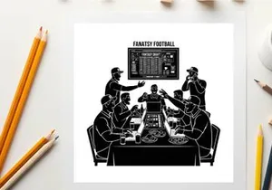 Fantasy football silhouette of friends drafting team