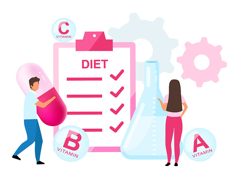 Food supplements in diet plan flat vector illustration