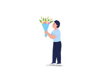 Son giving flowers flat color vector detailed character preview picture