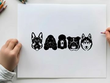 Silhouette of five dog breeds in a row illustration preview picture