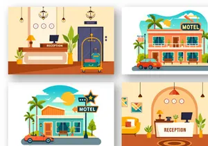 10 Hotel Vector Illustration