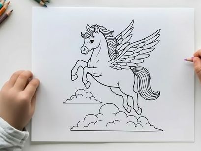 Flying white unicorn with wings vector illustration flat design