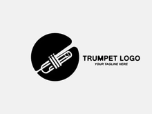 Trumpet logo design, generate melody, musical instrument vector sketch illustration