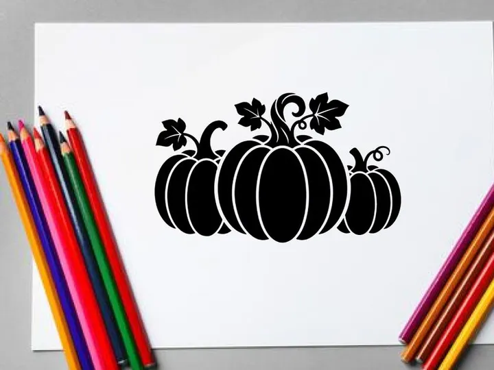 Silhouette of Halloween pumpkins with leaves and vines for autumn decor
