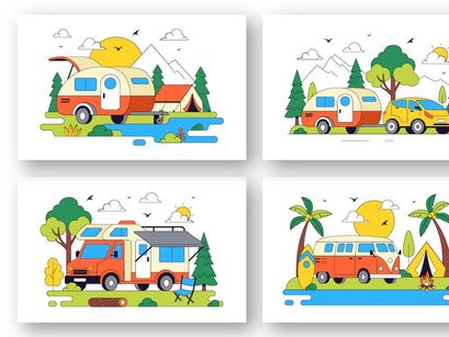 10 Camping Car Vector Illustration
