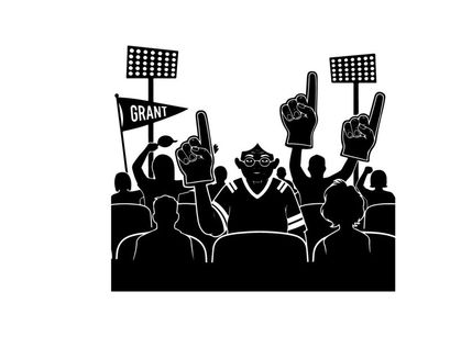 Silhouette of a sports fan cheering in a stadium