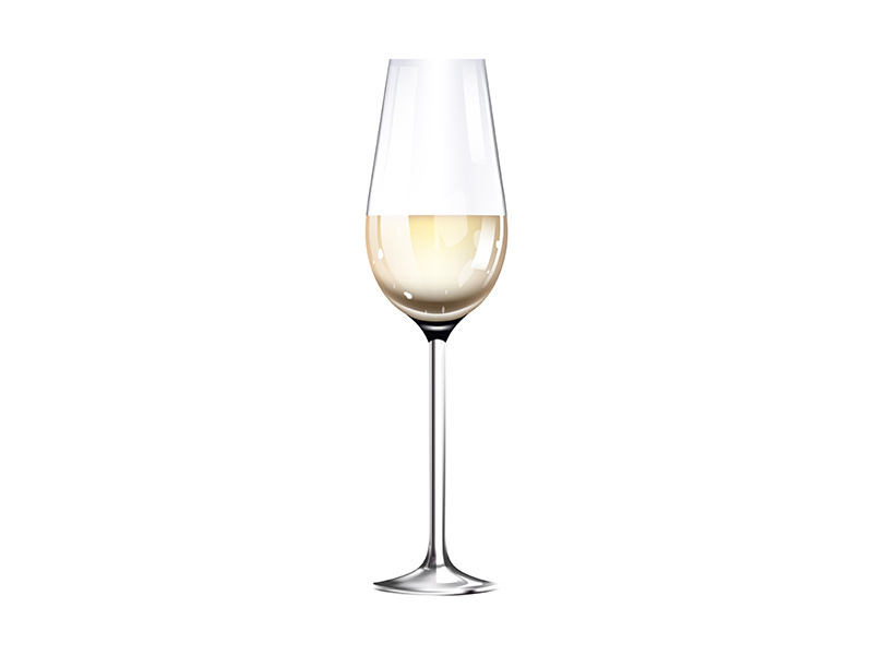 Wineglass with gold alcohol on bottom realistic vector illustration