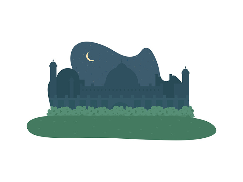 Minaret at night 2D vector web banner, poster