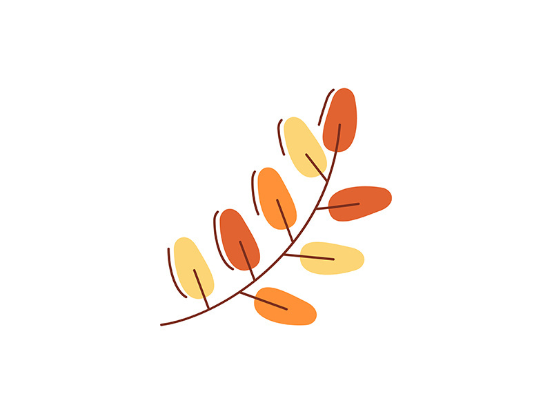 Dried golden and orange leaf flat vector abstract element