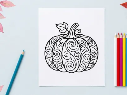 Coloring pumpkin illustration for fall and Halloween decor. Artistic pumpkin drawing for seasonal crafts and holiday themes.