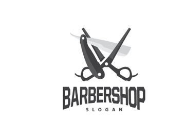 Barbershop Logo, Scissors Vector, Retro Vintage Minimalist preview picture