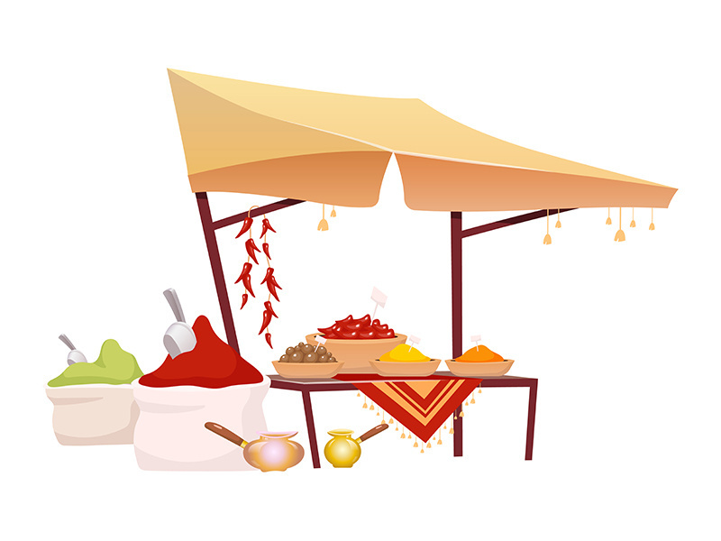 Indian bazaar tent with spices cartoon vector illustration