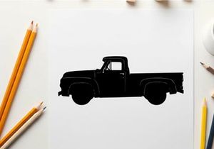 Silhouette of a classic pickup truck in black