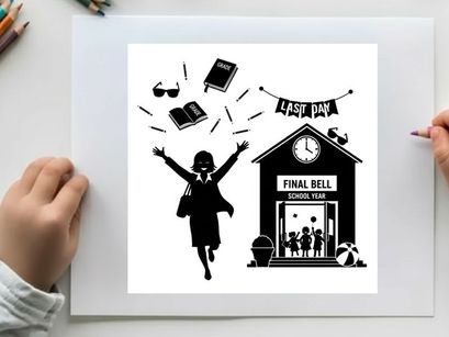 Silhouette of a student leaving final hell school zone in a joyful escape