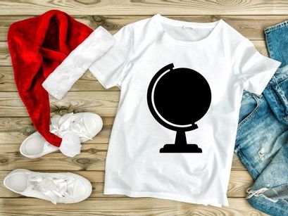 Black minimalist globe on stand isolated white background