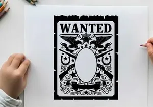 Wanted poster with silhouette of western themed design elements