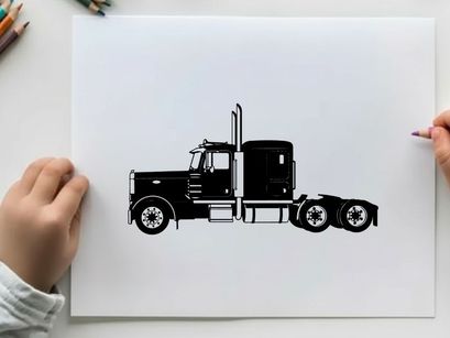 Silhouette of a large semi truck with trailer
