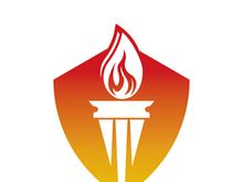 Burning Torch Fire Flame with Pillar column logo design