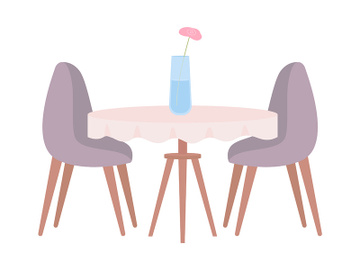 Table with tablecloth and chairs semi flat color vector object preview picture