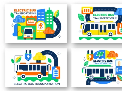 10 Electric Bus Transportation Illustration