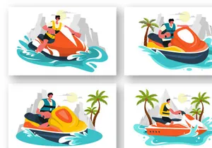 9 People Ride Jet Ski Illustration