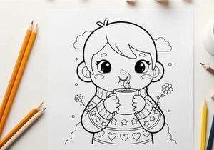 Cute girl drinking coffee vector illustration flat design