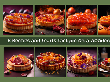 Berries and fruits tart pie on a wooden table preview picture