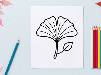 Minimalistische Liniengrafik eines Ginkgo-Blattes. Elegante botanische Illustration für Designprojekte.