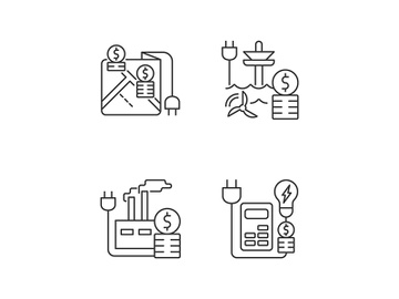Electrical energy purchase expense linear icons set preview picture