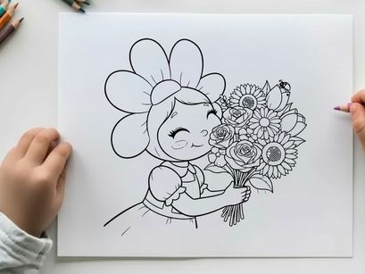 Cute mouse holding flower bouquet vector illustration