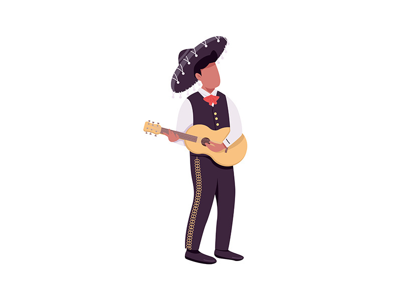 Mexican guitarist flat color vector faceless character
