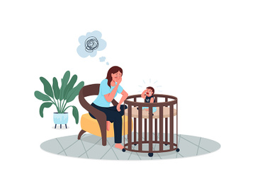 Depressed mother with crying baby flat color vector detailed characters preview picture