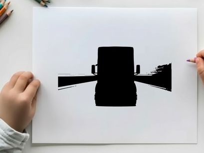 Silhouette of a large truck driving down a desert highway