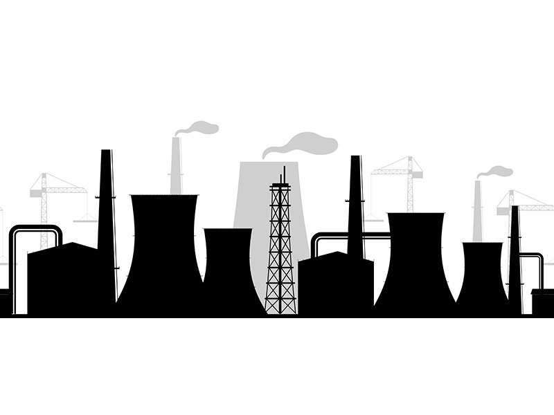 City industrial buildings black silhouette seamless border