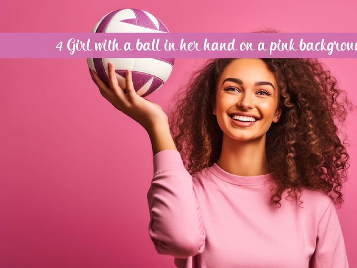 Girl with a ball in her hand on a pink background