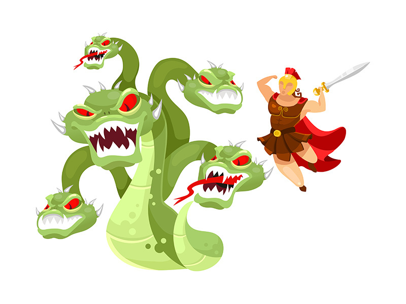 Hydra and Hercules flat vector illustration