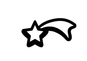Simple shooting star icon, black outline graphic of a celestial comet symbol.