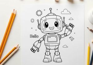 Friendly robot waving hello flat design vector illustration