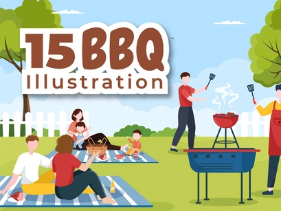 15 BBQ or Barbecue Cartoon Illustration