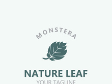 Monstera deliciosa leaf nature logo design, flat plant icon design illustration template