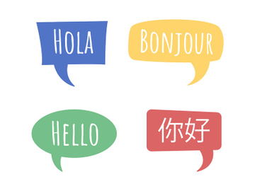 Saying hello in different languages semi flat color vector speech bubble set preview picture