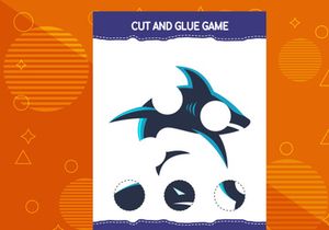 10 Pages Cut and glue game for kids with fish. Cutting practice for preschoolers. Education worksheet.